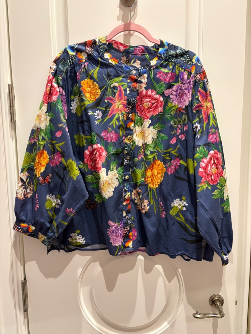 Floral Button-Down Blouse - Navy Multi